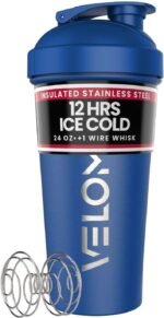 VELOMIX 24 oz Stainless Steel Shaker Bottle with Wire Whisk - Leakproof, No Clumps, Odor Resistant Metal Shaker Bottle, Insulated Shaker Cups for Protein Shakes, Pre Workout and Smoothie(Blue) - Image 2