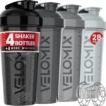 VELOMIX -4 Pack- 28 oz Protein Shaker Bottles for Protein Mixes - 4x Wire Whisk | Leak Proof Shaker Cups for Protein Shakes | Protein Shaker Bottle Pack (Silver Mix) - Image 2