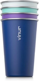 VINUR 4 Pack Stainless Steel Cups 16 oz Pint Tumbler Stackable Metal Drinking Glasses for Travel, Camping, Outdoors (Baby Blue-Navy-Teal-Purple) - Image 2