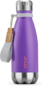 VINUR 9 oz Small Water Bottle for Kids-Stainless Steel Vacuum Insulated Water Bottle for School-Cola Shape Leak Proof Flask with Carry Rope, Purple - Image 2