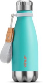 VINUR Small Water Bottle- 9 oz Stainless Steel Vacuum Insulated Leak Proof Water Bottle for kids Travel-Cola Shape Reusable Flask with Carry Rope for Girl, Teal - Image 2