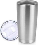 VQRRCKI 20 oz Tumbler Stainless Steel Tumblers Bulk with Lid Double Wall Insulated Coffee Tumbler Cups for Hot & Cold Drinks Powder Coated Travel Coffee Tumbler Mug Metal (Stainless Steel, 1 pack) - Image 2
