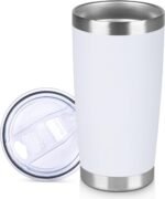 VQRRCKI 20 oz Tumbler Stainless Steel Tumblers Bulk with Lid Double Wall Insulated Coffee Tumbler Cups for Hot & Cold Drinks Powder Coated Travel Coffee Tumbler Mug Metal (White, 1 pack) - Image 2
