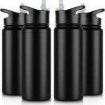 VQRRCKI 24 oz Insulated Water Bottle Bulk 4 Pack, Stainless Steel Sports Water Bottles with Straw Lid & Wide Mouth Lids, Double Walled Vacuum, Leak Proof, Black - Image 2