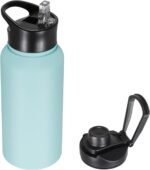 VQRRCKI 32 oz Insulated Water Bottle with Straw Lid & Wide Mouth Lids, Stainless Steel Sports Water Bottles, Double Walled Vacuum, Leak Proof, Turquoise Blue - Image 2