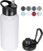 VQRRCKI 32 oz Insulated Water Bottle with Straw Lid & Wide Mouth Lids, Stainless Steel Sports Water Bottles, Double Walled Vacuum, Leak Proof, White - Image 2