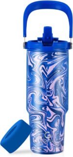 VUSIGN 30 oz Tumbler with Handle and Flip Straw, Stainless Steel Vacuum Insulated Water Bottle Travel Mug Thermal Cup for Home, Office, Car, Outdoors, Sports, Pool Swirl - Image 2