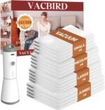 Vacbird Vacuum Seal Bags for Clothing, 16 Pack Vacuum Storage Bags with Rechargeable Cordless Air Pump(4J+4L+4M+4S), Space Saver Bags for Clothes Blanket Duvets Pillows Comforters Travel - Image 2
