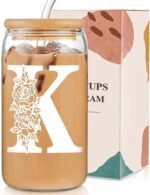 Valentines Day Gifts for Women Decorations：Initial Glass Cup as Office Graduation Memorial Personalized Birthday Gifts - for Mom Teens Wife Girlfriend Sister Daughter Gifts - K Aesthetic Cup - Image 2
