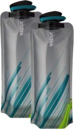 Vapur Collapsible Water Bottle With Carabiner, Compact Bottle Folds Flat For Hydration On The Go, Ideal for Traveling, Hiking or Camping, 34 Ounce, Grey & Teal, Pack of 2 - Image 2