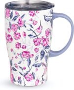 Vera Bradley Insulated Coffee Mug with Handle, 18 Ounce Stainless Steel Tumbler with Lid, Pink Floral Metal Thermal Cup, Hummingbird Ditsy - Image 2
