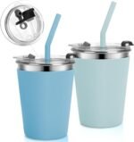 Vermida Stainless Steel Kids Cups with Lids and Straws Leakproof, 2 Pack 12oz Spill Proof Cups for Toddlers Kids Tumblers Unbreakable Sippy Cup with Straws for School, Outdoor (Blue & Green) - Image 2