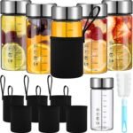 Vesici 6 Pack Wide Mouth Glass Juice Bottles Glass Water Bottles with Lids and Sleeve for Juicing Smoothies Milk Protein Infused Water Reusable Leakproof Borosilicate Bottle(12 oz) - Image 2