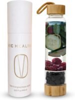 Vie Healing Gem Infused Obsidian Crystal Water Bottle, 16oz | Crystal Glass Bottle for Mindful Hydration, Daily Balance & Style | Eco Friendly Reusable Water Bottle for Home, Office, Gym & Travel - Image 2