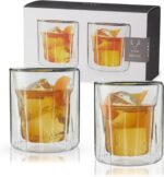 Viski Double Walled Rocks Glasses - Insulated Whiskey Tumblers with Cut Crystal Design - Dishwasher Safe 10.5oz Set of 2 - Image 2