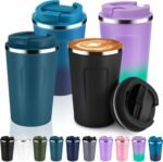Volhoply 12 oz Double Wall Insulated Vacuum Travel Coffee Mug with Flip Lid Bulk 4 Pack,Reusable Stainless Steel Leak Proof Coffee Cups,Portable Cafe Thermal Tumbler for Cold Drinks(Assorted,4 Set) - Image 2