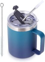 Volhoply 12oz Insulated Leakproof Coffee Mug with Flip & Straw Lid,Double Wall Vacuum Stainless Steel Travel Tumbler Cup with Handle,Reusable Camping Mugs Keep Cold/Hot(Dark Night,1 Set) - Image 2