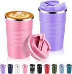 Volhoply 13 oz Stainless Steel Insulated Travel Coffee Mug with Fip Lid Bulk 2 Pack,Reusable Double Wall Vacuum Metal Coffee Cup,Portable Leak Proof Thermal Tumbler for Hot & Cold Drinks(Mix,2) - Image 2