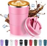 Volhoply 13 oz Stainless Steel Insulated Travel Coffee Mug with Fip Lid,Reusable Double Wall Vacuum Metal Coffee Cup,Portable to Go Leak Proof Cafe Thermal Tumbler for Hot & Cold Drinks(Pink,1) - Image 2