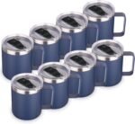 Volhoply 14oz Insulated Stainless Steel Coffee Mug with Lid Bulk 8 Pack,Double Wall Vacuum Travel Coffee Cup with Handle,Reusable Metal Cups Tumbler,Camping Mugs Keep Hot,Ideal Gifts(Navy,8) - Image 2