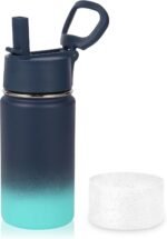 Volhoply 14oz KIds Stainless Steel Insulated Leakproof Water Bottle with Straw Lid and Silicone Boot,BPA-Free Easy Use for Boys&Girls,Double Wall Vacuum Bottles(Blue Green,1) - Image 2