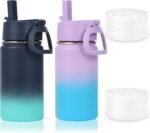 Volhoply 14oz KIds Water Bottle with Straw Lid and Silicone Boot Bulk 2 Pack,Stainless Steel Insulated Cups for Boys & Girls Multipack,Double Wall Vacuum Leakproof Bottles(Assorted,2) - Image 2