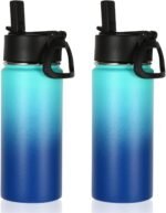 Volhoply 16 OZ Kids Water Bottle Bulk 2 Pack,Insulated Sports Bottles with Straw Lid,Stainless Steel Bottle with Handle Keep Cold & Hot,Double Wall Vacuum Tumbler Cups for School(Green Blue, 2) - Image 2