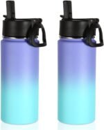 Volhoply 16 OZ Kids Water Bottle Bulk 2 Pack,Insulated Sports Bottles with Straw Lid,Stainless Steel Bottle with Handle Keep Cold & Hot,Double Wall Vacuum Tumbler Cups for School(Purple Blue, 2) - Image 2