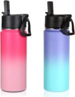 Volhoply 16 OZ Kids Water Bottle Bulk 2 Pack,Insulated Sports Bottles with Straw Lid,Stainless Steel Bottle with Handle Keep Cold&Hot,Double Wall Vacuum Tumbler Cups for School(Assorted, 2) - Image 2
