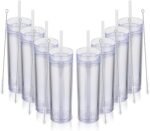 Volhoply 16oz Plastic Skinny Tumbler with Lid and Straw Bulk 8 Pack,Insulated Double Wall BPA Free Matte Acrylic Tumblers,Iced Coffee Travel Mug Reusable Party Cup,Customizable Diy Gifts(Clear,8 Set) - Image 2