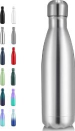 Volhoply 17oz Insulated Stainless Steel Water Bottle, Double Wall Vacuum Flask, Keeps Cold 24h & Hot 12h, Available in Packs of 1, 4, or 8（Silver,1 Pack) - Image 2