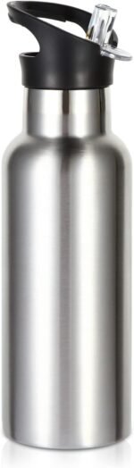Volhoply 17oz Kids Insulated Water Bottle,Stainless Steel Water Bottles with Straw Lid,Reusable Metal Cups Water Bottle,Double Wall Vacuum Sport Water Flask Keep Cold for School,Child(Silver,1 Set) - Image 2