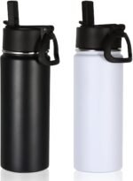 Volhoply 18oz Insulated Water Bottle Bulk 2 Pack,Kids Stainless Steel Water Bottles with Straw,Double Wall Vacuum Metal Water Bottle,Wide Mouth Reusable Sport Flask For Cold Drink(Mix,2 Set) - Image 2