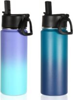 Volhoply 18oz Insulated Water Bottle Bulk 2 Pack,Kids Stainless Steel Water Bottles with Straw,Wide Mouth Reusable Metal Bottle,Double Wall Vacuum Sports Flask For Cold Drink(Assorted,2 Set) - Image 2