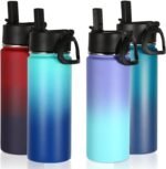 Volhoply 18oz Insulated Water Bottle Bulk 4 Pack,Kids Stainless Steel Water Bottles with Straw,Double Wall Vacuum Reusable Metal Bottle,Wide Mouth Sports Flask For Cold Drink(Assorted,4 Set) - Image 2