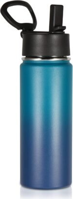 Volhoply 18oz Kids Insulated Water Bottle,Stainless Steel Water Bottles with Straw Lid,Wide Mouth Reusable Metal Sports Water Flask,Double Wall Vacuum Travel Cups For Cold Drink(Dark Night,1 Set) - Image 2