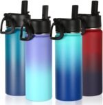 Volhoply 18oz Multic Gradient Color Stainless Steel Insulated Water Bottle with Straw Lid and Handle,Double Wall Vacuum Wide Mouth Cups,Reusable Metal Travel Flask Keep Cold and Hot(Mix,4 Pack) - Image 2