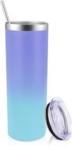 Volhoply 20 oz Skinny Tumbler with Lid and Straw, Stainless Steel Straight Tumblers Cup, Vacuum Insulated Coffee Mug for Home, Office, Travel, DIY (Purple Bule,1 Pack) - Image 2
