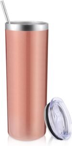Volhoply 20 oz Skinny Tumbler with Lid and Straw, Stainless Steel Straight Tumblers Cup, Vacuum Insulated Coffee Mug for Home, Office, Travel, DIY (Rose Gold,1 Pack) - Image 2