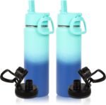 Volhoply 20oz Insulated Stainless Steel Water Bottle With Straw Lid Bulk 2 Pack,Kids Double Wall Vacuum Cups With Handle,Reusable Outdoor Sports Metal Bottles,Travel Flask Keep Cold(Green Blue,2) - Image 2