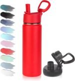 Volhoply 20oz Insulated Stainless Steel Water Bottle with Straw Lid, Kids Wide Mouth Double Wall Vacuum Cups with Handle,Reusable Outdoor Sports Metal Bottles,Travel Flask Keep Cold&Hotd(Red,1) - Image 2