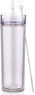 Volhoply 20oz Plastic Skinny Tumbler,Double Wall Tumblers with Lid and Straw,Reusable Travel Iced Coffee Mug,BPA Free Matte Acrylic Water Cups With Straw for Parties,DIY Gifts(Clear,1 Set) - Image 2