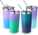 Volhoply 20oz Stainless Steel Tumbler with Lid and Straw Bulk 4 Pack,Double Wall Insulated Travel Iced Coffee Mug Fits Cup holder,Powder Coated Cups for Hot/Cold Drinks,Gifts for Women（Assorted,4 Set） - Image 2