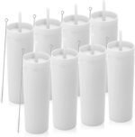 Volhoply 20oz Tumbler with Lid and Straw 8 Pack,Double Wall Plastic Skinny Tumblers Bulk,Reusable Travel Cute Coffee Mug,BPA Free Matte Acrylic Water Cups With Straw for Party,DIY Gifts(White,8 Set) - Image 2