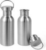 Volhoply 20oz Uninsulated Single Walled Water Bottle 2 Pack, Stainless Steel Reusable Water Bottles with Handle, BPA Free & Plastic Free 18/8 304 Metal Water Bottles for Camping, Hikers, Cyclists - Image 2