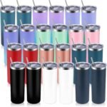Volhoply 24 Pack Skinny Tumblers with Lid and Straw, 20oz Stainless Steel Straight Tumbler Bulk, Vacuum Insulated Coffee Mug for Home, Office, Travel, DIY (Assorted,24 Pack) - Image 2