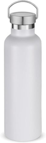 Volhoply 24oz Insulated Standard Mouth Water Bottle with Plastic & Stainless Steel Combination Lid, 304 18/8 Double Wall Vacuum Insulated Water Bottles, Reusable Metal Flask(White,1) - Image 2