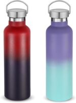 Volhoply 24oz Insulated Standard Mouth Water Bottle with Plastic & Stainless Steel Combination Lid Bulk 2 Pack, 304 18/8 Double Wall Vacuum Insulated Water Bottles, Reusable Metal Flask(Assorted,2) - Image 2