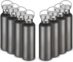 Volhoply 24oz Insulated Standard Mouth Water Bottle with Plastic & Stainless Steel Combination Lid Bulk 8 Pack, 304 18/8 Double Wall Vacuum Insulated Water Bottles, Reusable Metal Flask(Cold Grey,8) - Image 2