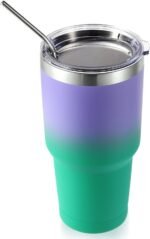 Volhoply 30oz Insulated Tumbler with Lid and Straw, Double Wall Inner & Outer 304 Stainless Steel Coffee Cup, Travel Mug Reusable Thermal Cup for Cold & Hot Drinks (Purple Green,1 Pack) - Image 2